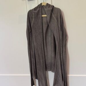 Gray Sheer Open Front Cardigan with Tie Belt